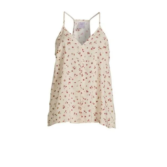 No Boundaries Juniors' Button Front Floral Print Woven Cami Tank Top Size XS - Picture 5 of 5